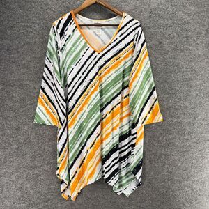 Anthony Richards Blouse Women XL White Striped V-Neck 3/4 Sleeve Rayon Casual